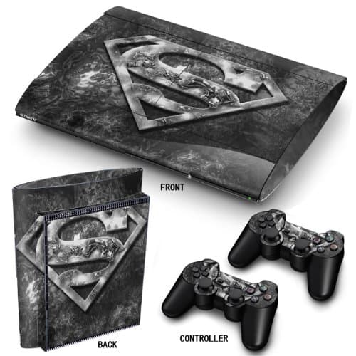 PS3 Super Slim Playstation Skin PVC for Console + 2 Controller / Pads Sticker Protector Cover Art Leather Effect Superman