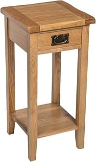 Hallowood Furniture Monchique Small Oak Side Table with Drawer and Shelf, Wooden Lamp or Telephone Table for Living Room or Bedroom, Narrow Console Tables for Hallway or Entryway