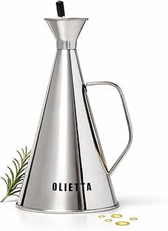 Olietta Olive Oil Dispenser Bottle Stainless Steel Non Drip Leak Proof No Mess Vinegar Pourer & Kitchen Drizzler 17 oz 500ML 0.5 Litre Great for Pouring & Drizzling Easy to Clean & Leakproof
