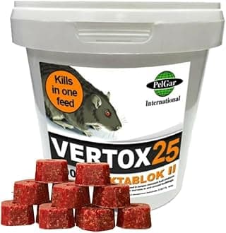 Rat Poisoning Blocks Mouse Bait Blocks Single Feed Rodent Killer Block Max Strength Fast Acting All Weather Bait Block 1 Tub (VERTOX OKTABLOK ll- 300g).