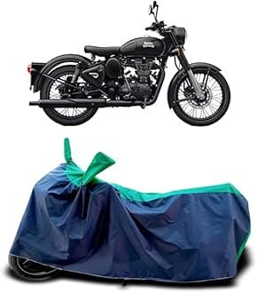 DUFFEL-Two Wheeler Bike Cover Compatible for Royal Enfie Classic Stealth Black Bs6 Heat Protectio/UV-Rays/Birds Dropping/DustProof/Waterproof Indoor Outdoor and Parking Full Protection[Green Patta]