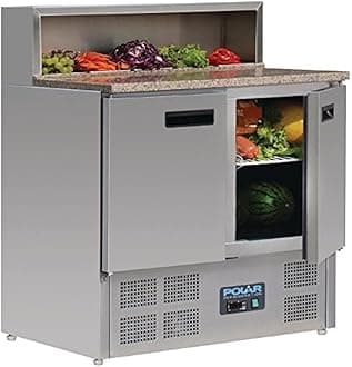 Polar Refrigeration G-Series 230W Pizza Food Prep Double Door Counter Fridge 288 Litre, Granite Worktop, Stainless Steel, 2°C to 8°C, 1100(H)x900(W)x700(D)mm, 2 Shelves, Fan-Assisted Cooling | G603
