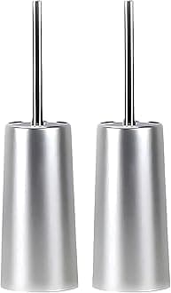Topsky Toilet Brush with Holder, 2 Pack Compact Toilet Bowl Cleaner Brush and Holder with Stainless Steel Handle, Toilet Bowl Brush for Bathroom Storage (Silver)