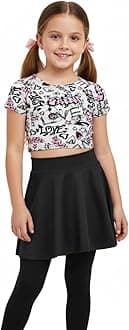Girls Love Graffiti Scribble Print Crop Top & Black Skater Skirt Set Age 7-13 Years