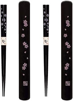 JapanBargain 3643, Portable Chopsticks with Case Reusable Chinese Korean Japanese Bamboo Travel Chop Sticks Utensil Dishwasher Safe Made in Japan, Sakura Pattern, Set of 2
