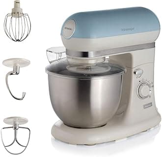 Vintage Food Processor Stand Mixer, Kitchen Machine with 5.5L Stainless Steel Bowl, 1200W, 7 Speed + Pulse, Splash Guard, Dough Maker, for Kneading, Whipping and Mixing Meat - Blue ART1588BL