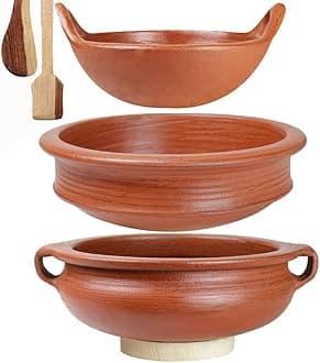 Craftsman India Online Clay Handi/Pot for Cooking and serving Combo 1, 2 & 2 Liter
