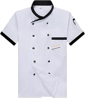 Unisex Chef Coat Short Sleeve Jacket,Breathable,Comfortable Button Closure - Kitchen,Restaurant,Hotel Uniform A