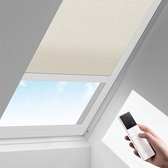 Zshine Motorized Cellular Shades Cordless Honeycomb Blinds Light Filtering Fabric Window Shades for Skylight (93020B Beige)