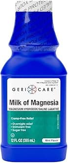 GeriCare Milk of Magnesia, Magnesium Hydroxide 1200mg| Mint Flavor| Fast Overnight Constipation Relief| Cramp-Free Saline Laxative & Stool Softener| Antacid for Heartburn & Indigestion| 12 Fl Oz