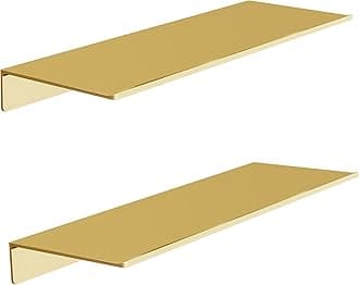 HNVNER Metal Floating Shelves, Set of 2, Brushed Gold Wall Shelves Picture Ledge, Shower Caddy Wall Mounted, Decorative Display Shelf for Bedroom, Living Room, Bathroom, Office
