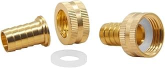 Hooshing 4PCS 3/4" Barb x 3/4" Female GHT Thread Soild Brass Garden Hose Repair Kit Female Hose End Mender Water Hose Connector with Stainless Clamp