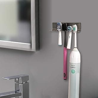 Ytuomzi Wall Mounted Toothbrush Holder, Stainless Steel Toothbrush Holder with 3M Self-Adhesive No Drilling Toothbrush Organiser, Bathroom Mounted Holder for Toothbrush Head, Washroom Razor Holder