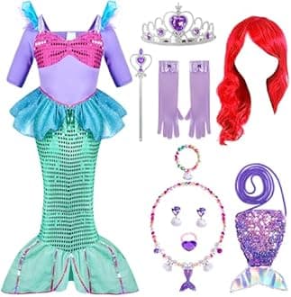 Spooktacular Creations Deluxe Mermaid Costume Set with Red Wig and Headband (Medium (8-10))