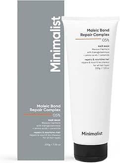 Hair Mask for Damaged Hair & Frizzy Hair | Post Shampoo | Maleic Bond Repair Complex 5% | Transglutaminase, Amino Acids & Ceramides | For Women & Men | 7.05 Oz/200 gm