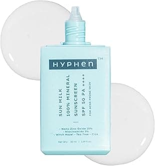 Hyphen SUN MILK 100% MINERAL SUNSCREEN SPF 50 PA++++ UV+ Bluelight Protection, 25% Nano Zinc Oxide | In-Vivo Certified | Sensitive, Acne Prone & Oily Skin, Water Resistant Sun Protect | Water , Korean