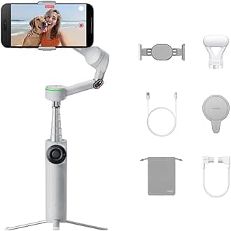 Flow 2 Pro Creator Bundle Gray - Foldable AI Phone Gimbal, Apple DockKit, 360º Pan Tracking, Free Tilt Mode, Built-In Tripod/Selfie Stick, Portable Vlog/Travel Stabilizer, Spotlight, MagSafe