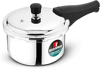 Bergner Tri-Max Junior Triply 1.5 Litres Pressure Cooker, Triply Body, Outer Lid Pressure Cooker, Healthy Cooking, Safety Valve, Measuring Scale Inside, ISI Certified - Induction and Gas Stove Ready