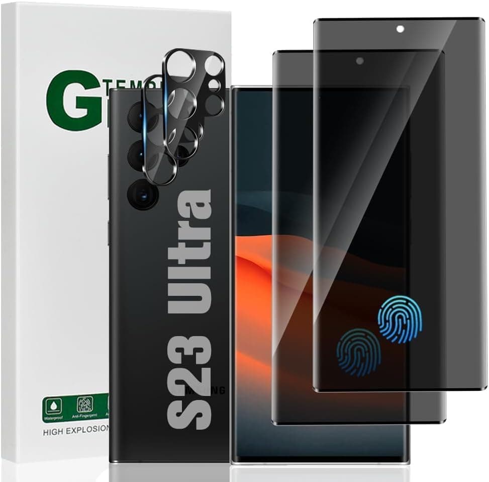 (2+2 Pack) For S23 Ultra Privacy Screen Protector, Camera Lens Protector,9H Tempered Glass, Full Coverage, Fingerprint Unlock, High Sensitivity Touch, For S23 Ultra 5G (6.8 Inch)