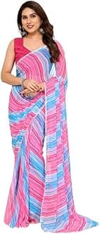 MOHIT CREATIONS Women's Party Wear Georgette Printed Border Ready To Wear Saree With Unstiched Blouse Piece