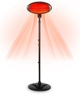 2KW Outdoor Free Standing Quartz Electric Garden Patio Heater 2000w Waterproof, 3 Power Settings, Adjustable Heat Angle and Height Adjustable Stand (Black)