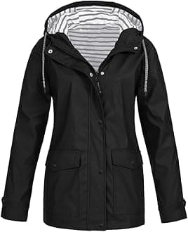 Cocila Womens Long Waterproof Jacket Hooded Women Rain Raincoat Solid Hooded Jacket Windproof Outdoor Coat Plus Women's Coat Womens Fleece Zip up Jacket
