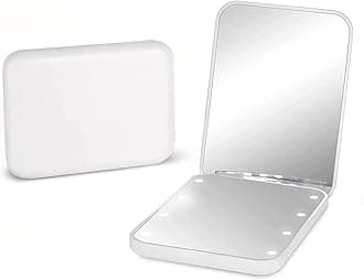 Pocket Mirror, 1X/3X Magnification LED Compact Travel Makeup Mirrors with Light for Purse, 2-Sided, Portable, Folding, Handheld, Small Lighted Mirror for Gift, White