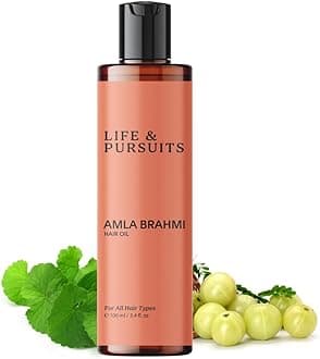 Life & Pursuits Amla Brahmi Oil for Hair and Scalp Nourishment - 3.4 Oz Natural Indian Ayurvedic Blend with Coconut, Castor, Sesame, Triphala, Gotukola for Healthy, Shiny Hair
