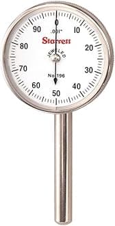196B1 Universal Dial Indicator, Back Plunger, White Dial, 0-100 Reading, 0-0.2" Range, 0.001" Graduation