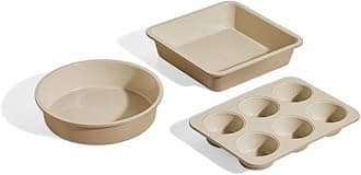 - Our Place Wonder Oven Baker’s Kit – 3-Piece Toxin-Free Ceramic Nonstick Bakeware Set (8” Round, 8” Square, 6-Cup Muffin Pan) - Oven-Safe up to 450°F - Steam
