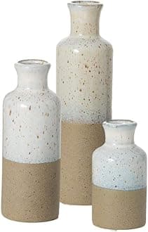 Sullivans White Tan Ceramic Vase Set, Farmhouse Home Decor, Decorative Vases for Your Kitchen, Bedroom, Office, Living Room, Bathroom, & Shelf Decor, Centerpiece Table Decorations (CM2946)