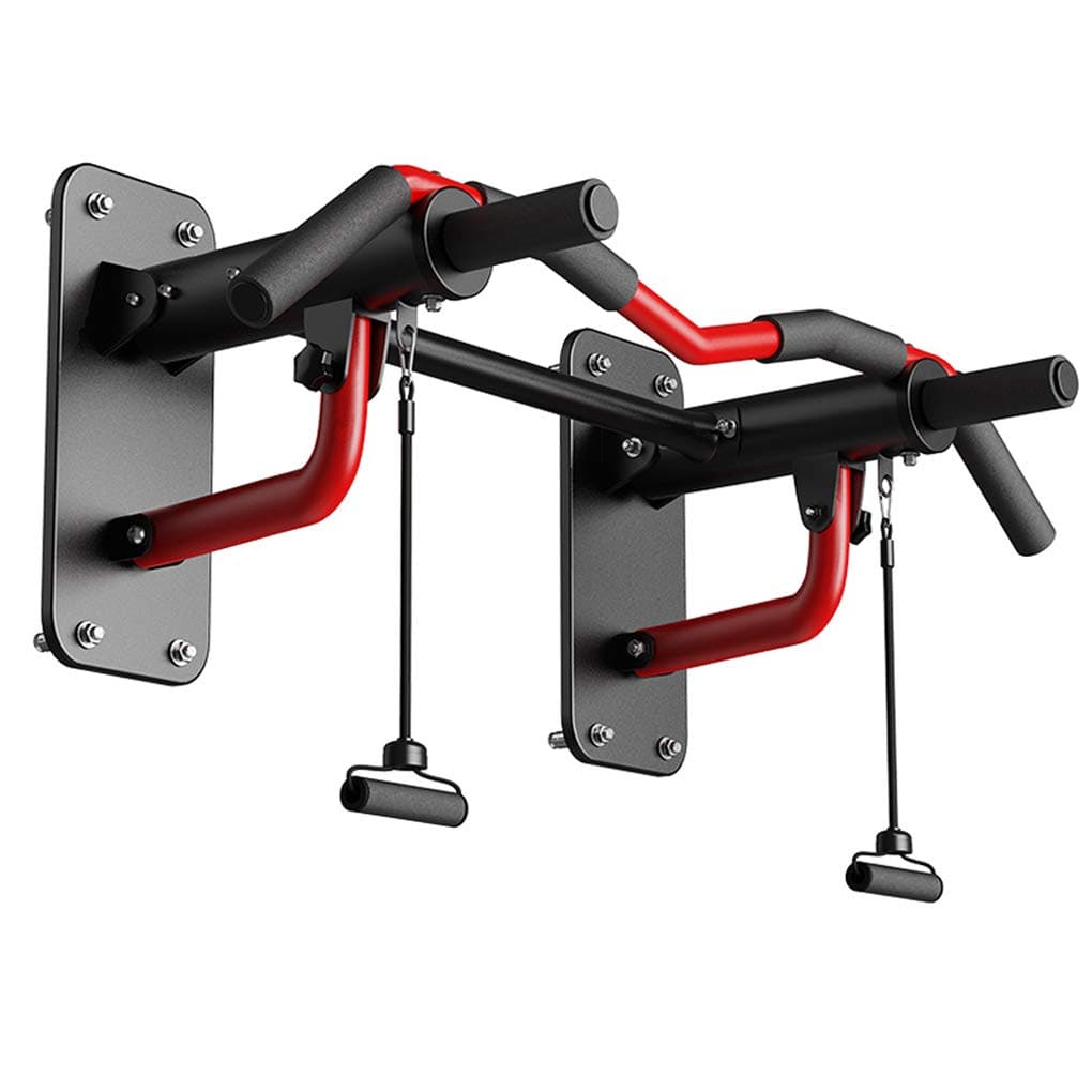 Multifunctional Wall Mounted Pull Up Bar Power Tower Set Chin Up Station Home Gym Workout Strength Training Equipment Fitness Dip Stand Doorway (red)