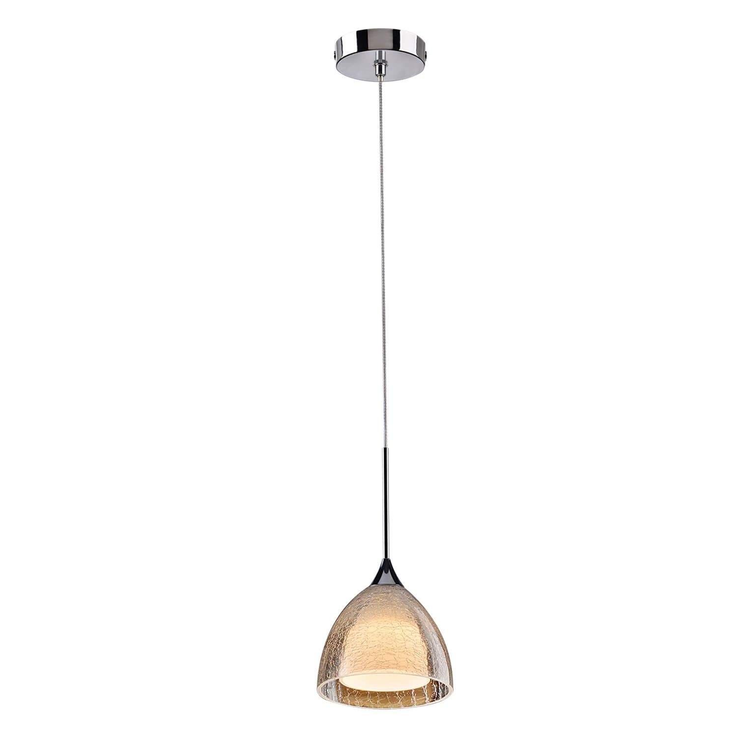 OBSESS Dimmable Mini Pendant Light 5W LED One-Light Adjustable with Handblown Crack Glass Shade and 4-Inch Aluminium Ceiling Canopy, Polished Chrome(Kitchen Bar Pendant Light)