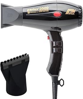 Parlux 3500 Super Compact Ceramic & Ionic Black Hair Dryer + M Hair Designs Hot Blow Attachment (Bundle) – Lightweight, Fast-Drying, Frizz-Control Blow Dryer for Smooth Styling