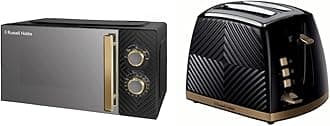 Russell Hobbs17 Litre 700W Black Solo Manual Microwave With Groove Design, 5 Power Levels & 26390 Groove 2 Slice Toaster, Tactile 3D Design Bread Toaster with Frozen