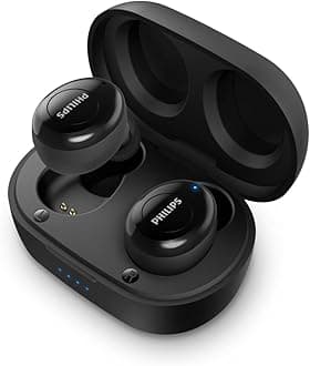 PHILIPST2205 In-ear True Wireless Headphones with IPX4 Splash Resistant, Super-small Portable Charging Case, Built-in Microphone, Up to 12 Hours (4+8) Playtime, Works with Voice Assistants, TAT2205BK
