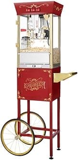 Matinee Popcorn Machine with Cart - 8oz Popper with Stainless-Steel Kettle, Warming Light, and Accessories by Great Northern Popcorn (Red)