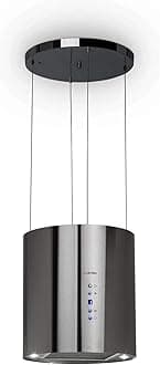 Klarstein Barett Cooker Hood - Exhaust Hood, Island Hood, Ø 35cm, 190 W Motor, Max. 560 m³ / h Circulating Air, 3 Power Levels, LED Cooking Surface Lighting, Stainless Steel - Pale Silver