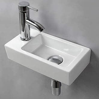 Wall Hung Basin Sink Small Cloakroom Basin Rectangle Ceramic Wash Basin (Left Hand)