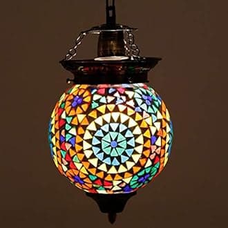 Handcrafted Multicolour Flower Design Mosaic Glass Hanging Lamp