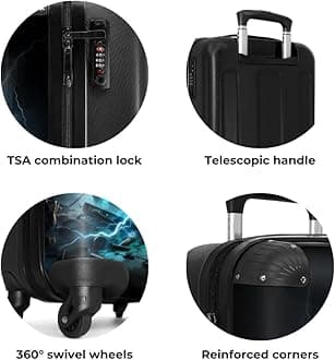 Children's Luggage Kids Suitcase for Boys - Personalised Lightweight Cabin Suitcase on Wheels - Monster Truck Blue Accents - 55x40x20cm - Hard Shell Trolley - 20" - 10kg