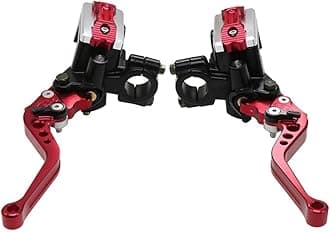 Universal Motorcycle 7/8" 22mm CNC Hydraulic Brake Clutch Lever Master Double Pump with Warning Switch Mirror Holder for Scooter Motorbike Mped ATV UTV Go Kart (Red)