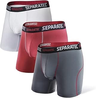 Separatec Men's 3 Pack Sport Performance Dual Pouch Boxer Briefs 6.5"-8" Long Leg Underwear