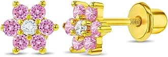 Gold Plated Cubic Zirconia Flower Safety Screw Back Earrings for Babies and Toddlers 5mm - Delicate and Sparkling Flower Earrings for Little Girls - Lovely Floral Studs