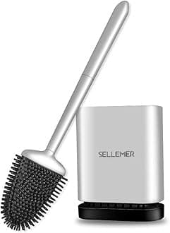 Sellemer Bathroom Toilet Brush with Holder for Storage and Organization with Solid Anti Rust Handle Design