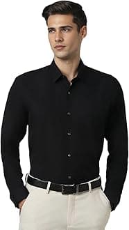 Peter England Men's Premium Solid Herringbone Regular Fit Full Sleeve Formal Shirt | Wonder Fabric | Cotton Rich