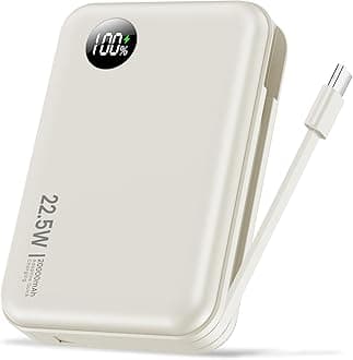 20000mAh Power Bank with LED Display, 22.5W PD Fast Charging & Built-in USB-C Cable | 4-Port Portable Charger for iPhone 16 15 14 13 Pro Samsung, Android, iPad, AirPods | Compact & TSA-Friendly