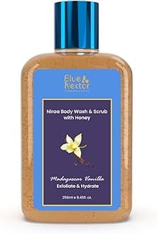 Blue Nectar Vanilla Body Wash & Scrub with Honey for Deep Cleansing, Exfoliation, Anti-cellulite, Anti-aging, Tan Removal and Repair