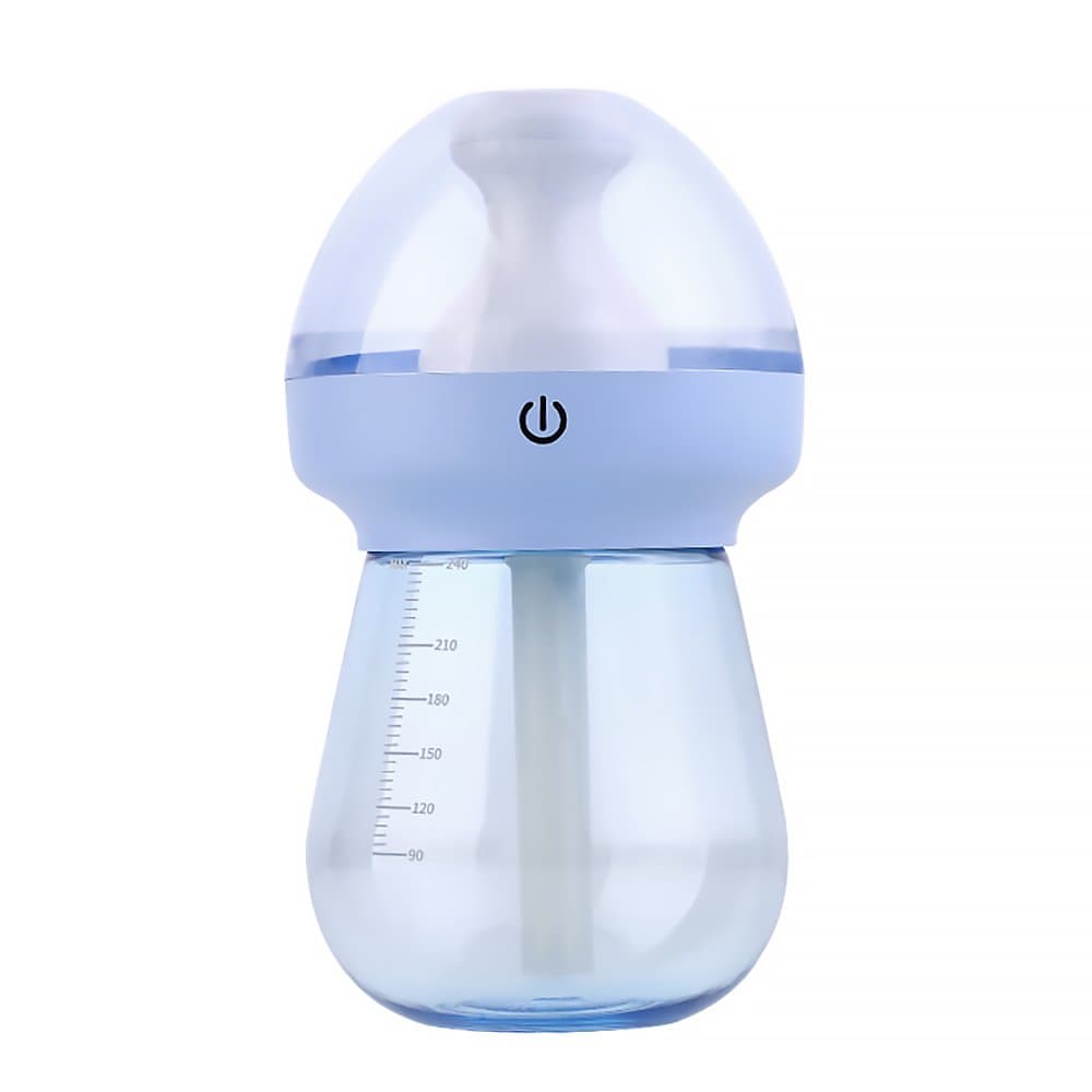 Mini USB Humidifier with LED NightLight for Home Office Table Car Air Mist Purifier 240ml USB Milk Bottle Humidifier (Blue)
