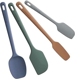 4 Pieces Silicone Spatula Set, Food Grade Rubber Spatula, Upgrade Strong Handle with Ergonomic Grip, Heat Resistant Up to 600°F for Nonstick Cookware, Cooking